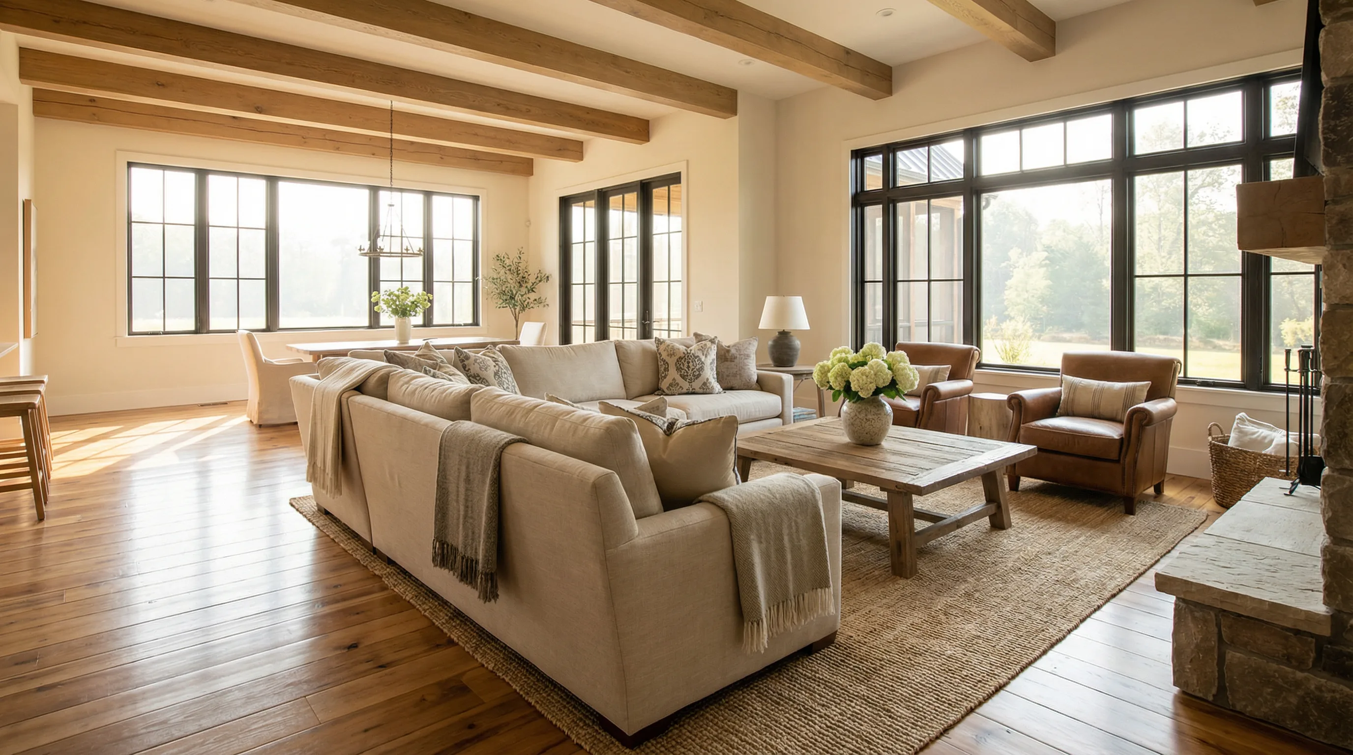 Luxury interior living space — warm, modern farmhouse style